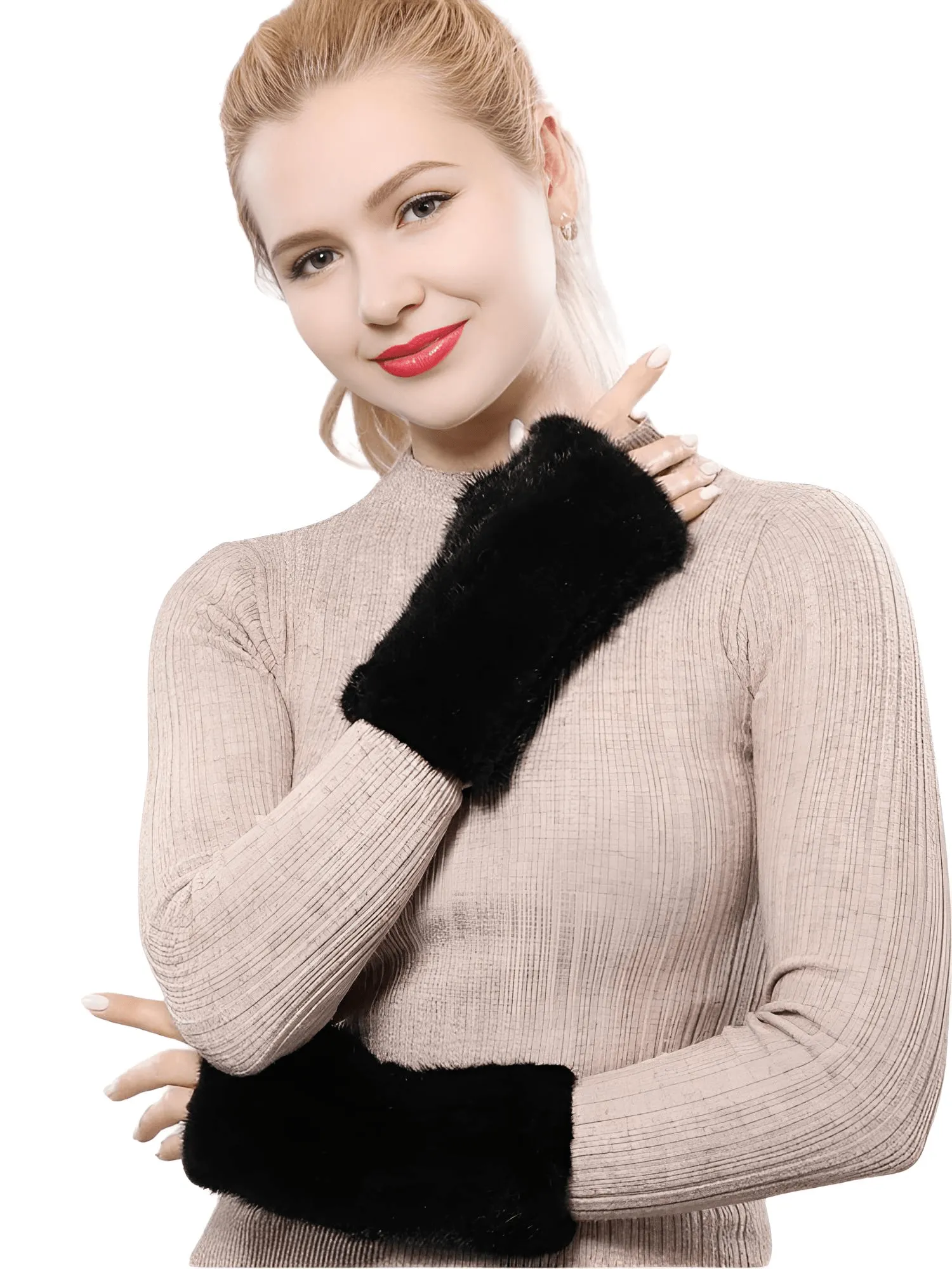 100% Real Genuine Mink Fur Fingerless Mittens For Women