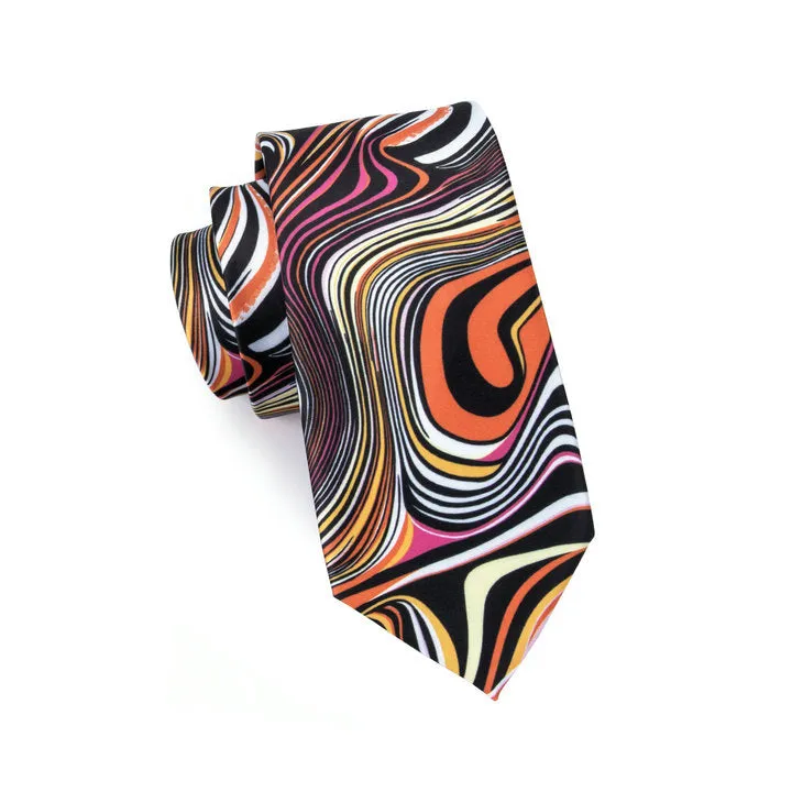 $9.99 Hi-Tie Black Orange Novelty Silk Men's Neck Tie Hanky Cufflinks Set