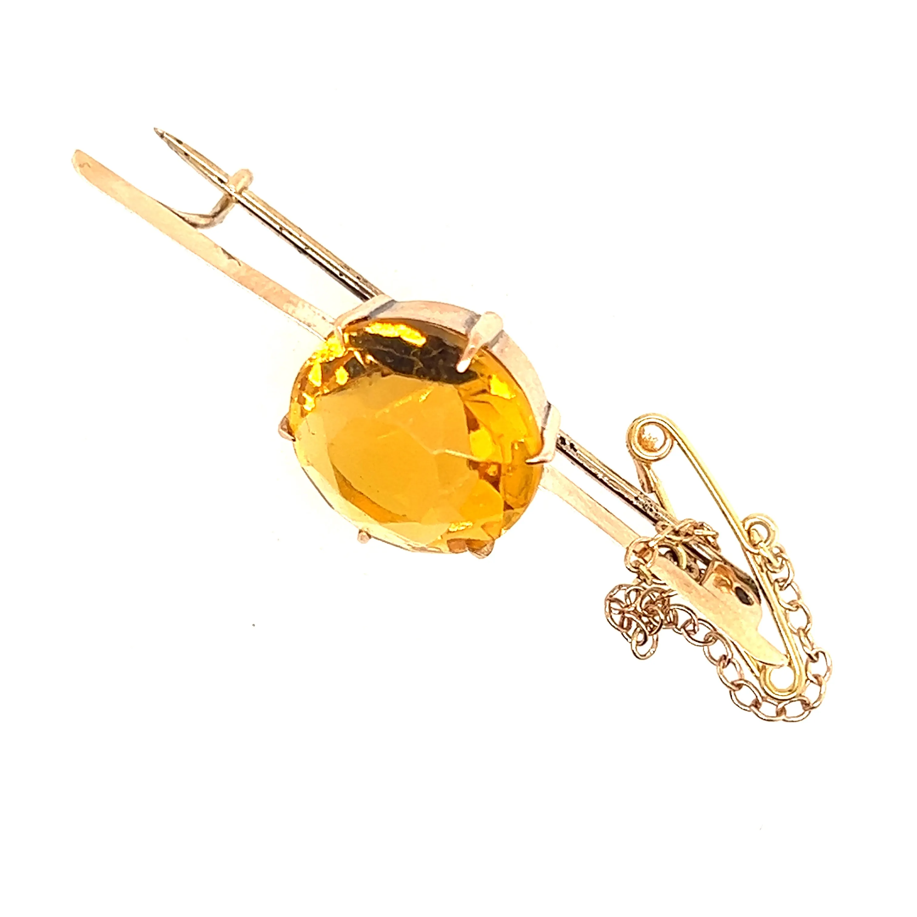 9ct Yellow Gold & Yellow Paste Gemstone Bar Brooch