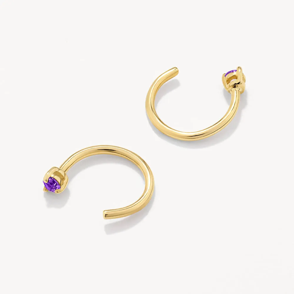 Amethyst February Birthstone Hook Stud Earrings in 10k Gold