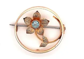 Antique 15ct Yellow Gold Garnet Flower Brooch Circa 1900