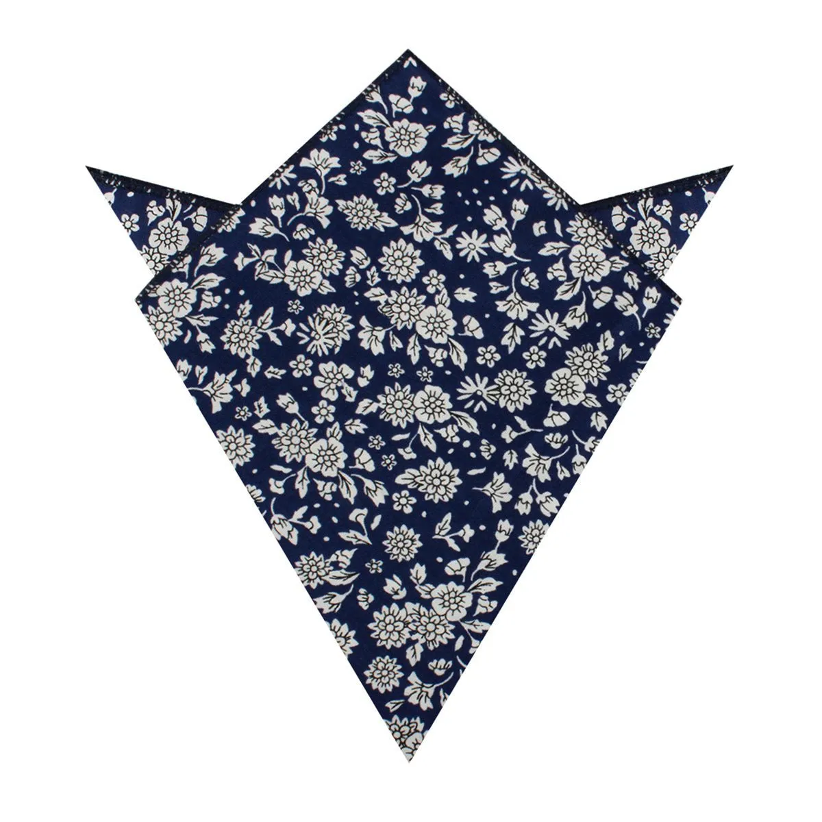 Aomori Navy Blue White Floral Pocket Square