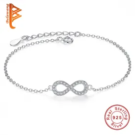 Authentic New Brand Women Infinity Bracelet 925 Sterling Silver CZ Crystal Charm Bracelet For Women Wedding Jewelry Gift YS1001