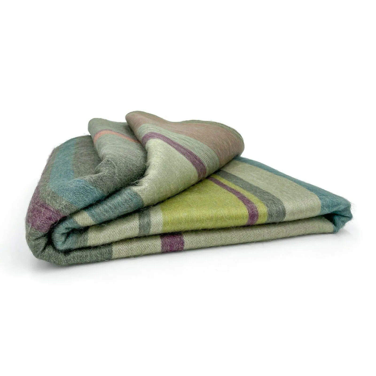 Biblian - Baby Alpaca Wool Throw Blanket / Sofa Cover - Queen 96" x 67" - striped cream/pistachio/turquoise/grey