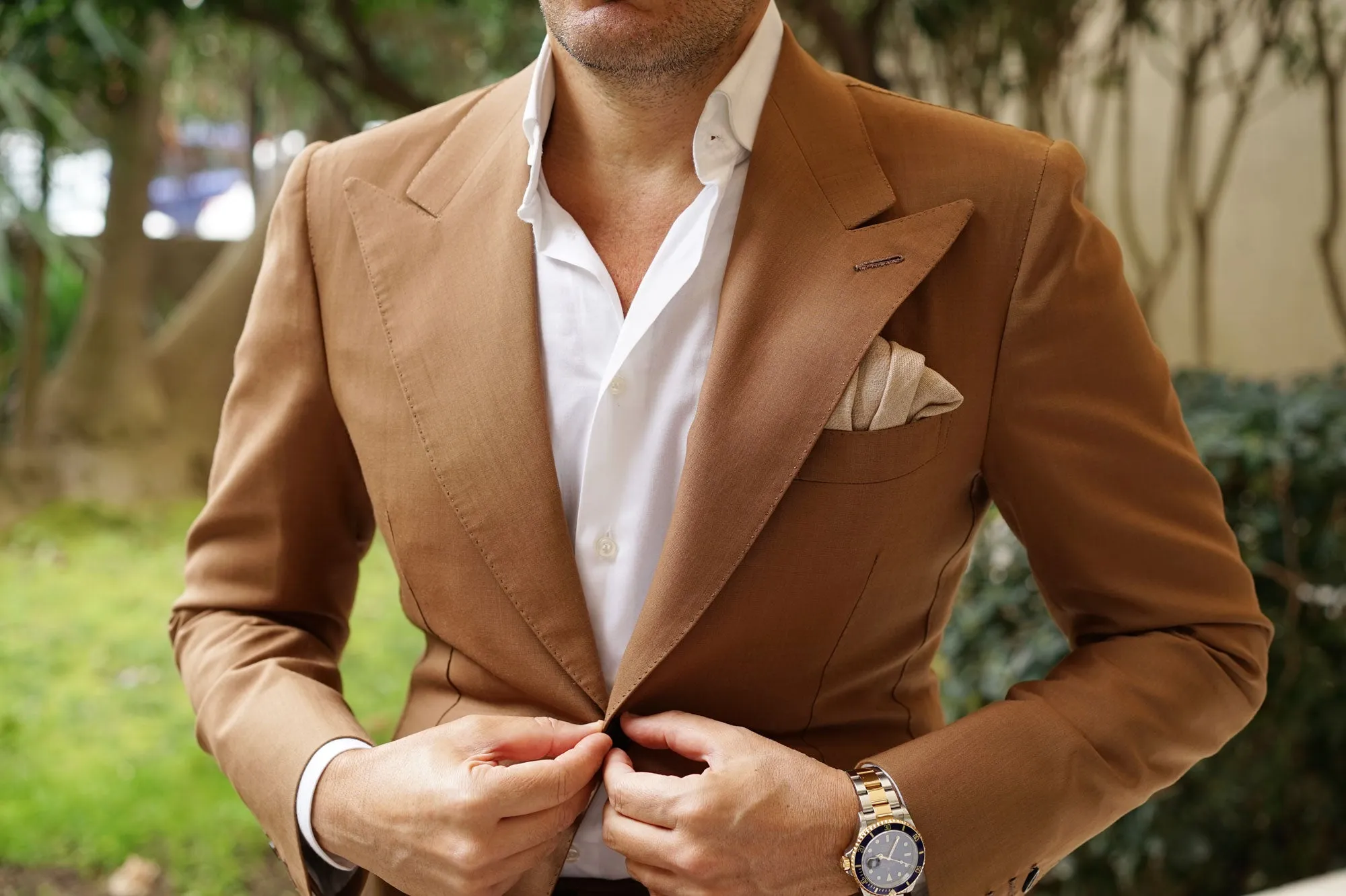 Biscotti Beige Linen Pocket Square