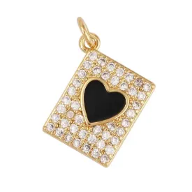 Black Heart CZ Tag Charm For Charm Necklace & Bracelet