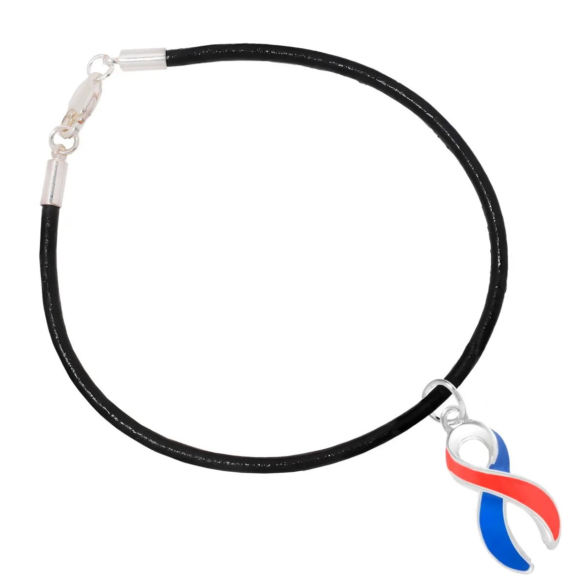 Blue & Red Ribbon Charm Black Cord Bracelets