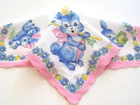 Blue Bunny Garden Handkerchief Reproduction