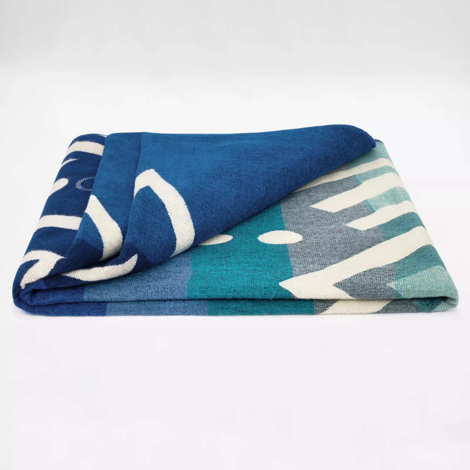 Bobonaza - Baby Alpaca Blanket - Thick Extra Large Reversible - Aztec Southwest Pattern Blue