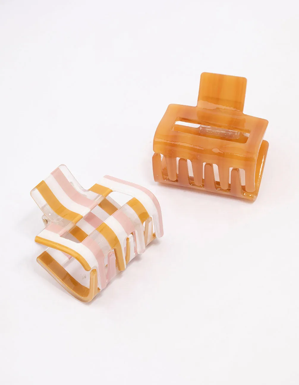 Brown Acrylic Stripe Hair Claw Clip Pack