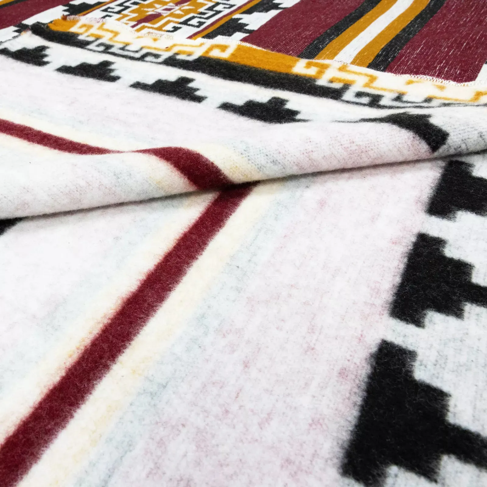 Capirona - Heavy and Thick Extra Large Llama wool artisanal handwoven Blanket - Burgundy/Mustard - Aztec Pattern