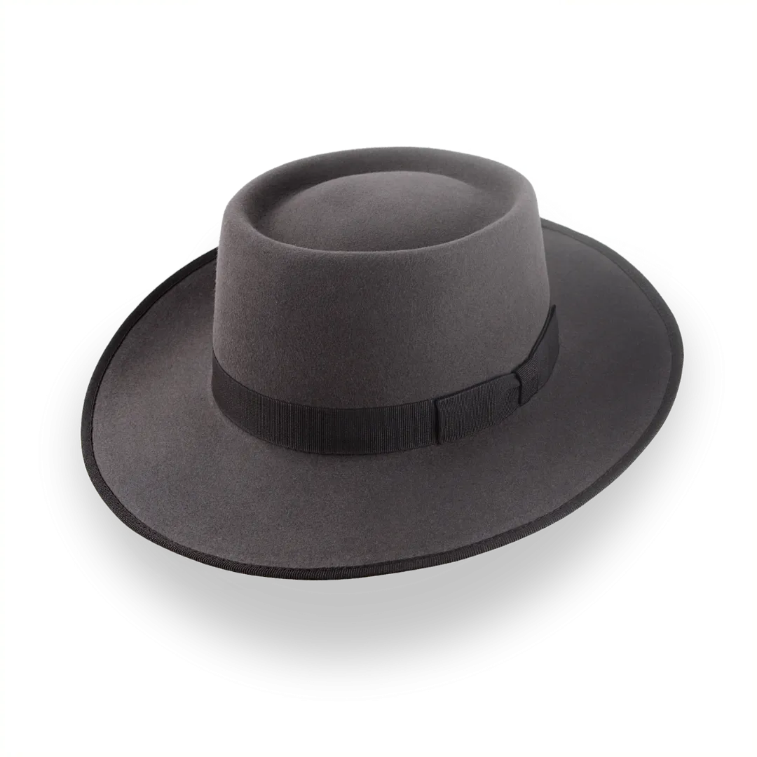 Caribou Grey Wide Brim Porkpie Hat with Custom Fit | The Oppenheimer