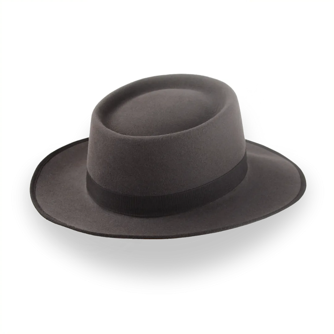 Caribou Grey Wide Brim Porkpie Hat with Custom Fit | The Oppenheimer