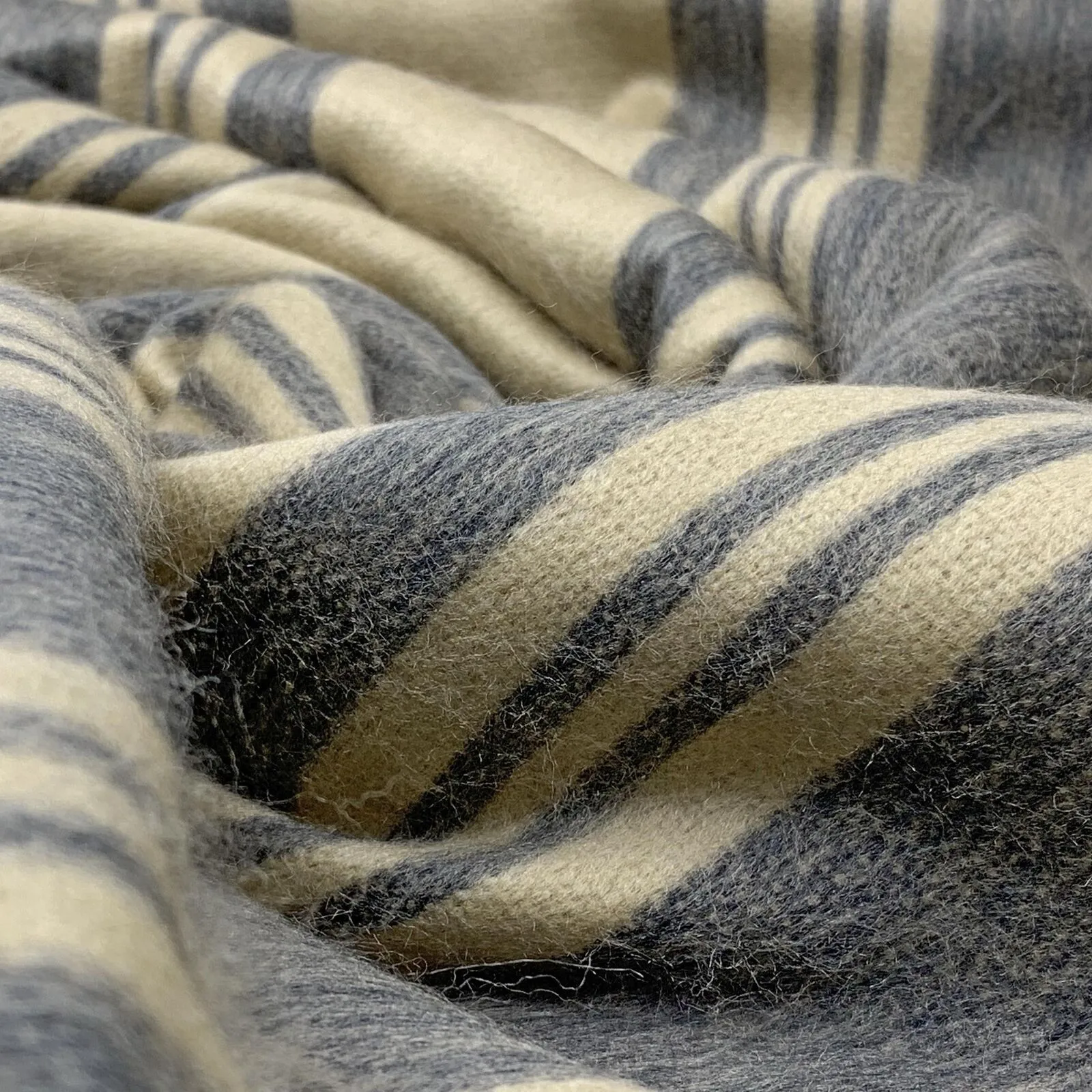 Chalua - Baby Alpaca Wool Throw Blanket / Sofa Cover - Queen 97" x 61" - Striped Pattern Dijon