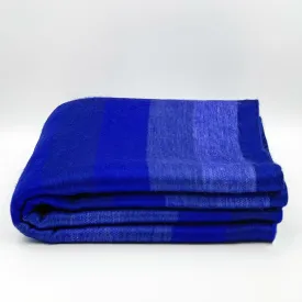 Chibuleo - Baby Alpaca Wool Throw Blanket / Sofa Cover - Queen 90" x 65" - thick stripes pattern navy blue