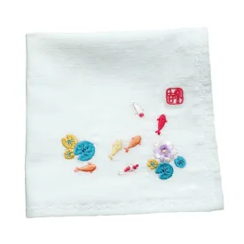 Chinese Handkerchief with the Embroidered Pattern of Koi (Customizable)