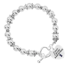 Colon Cancer Heart Charm Blue Ribbon Beaded Bracelets