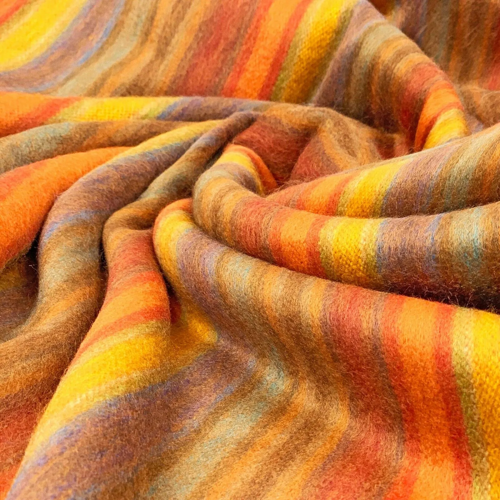 Cumanda - Baby Alpaca Wool Throw Blanket / Sofa Cover - Queen 97" x 67" - multi colored thin stripes pattern