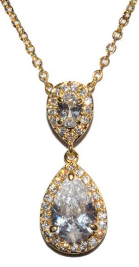 Elsa Gold Bridal Cubic Zirconia Drop Pendant Necklace