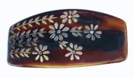 Engraved Barrette Tortoise Shell With Stone