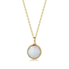 FANCIME Created White Opal Round14K Real Yellow Gold Necklace