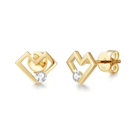 FANCIME Genuine Diamonds Heart 14K Yellow Gold Stud Earrings