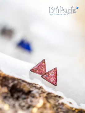 Glitter triangle stud earrings, Stainless steel