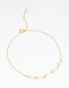 Gold Plated Sterling Silver Freshwater Pearl Chain Bracelet