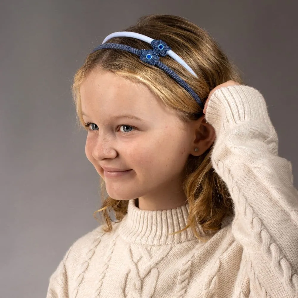 Handmade Children's Denim Flower Headband Set