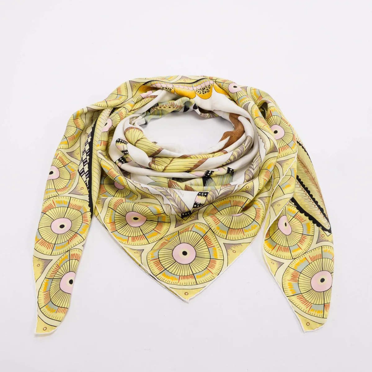 Hermes Jaune Washed Silk Savana Dance 140 Scarf