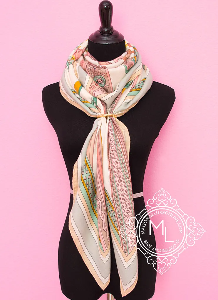 Hermes "Duo d'Etriers" Blanc Rose Cashmere 140 GM Shawl Scarf