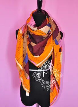 Hermes "Echec Au Roi" Mauve Marron Cashmere 140 GM Shawl Scarf