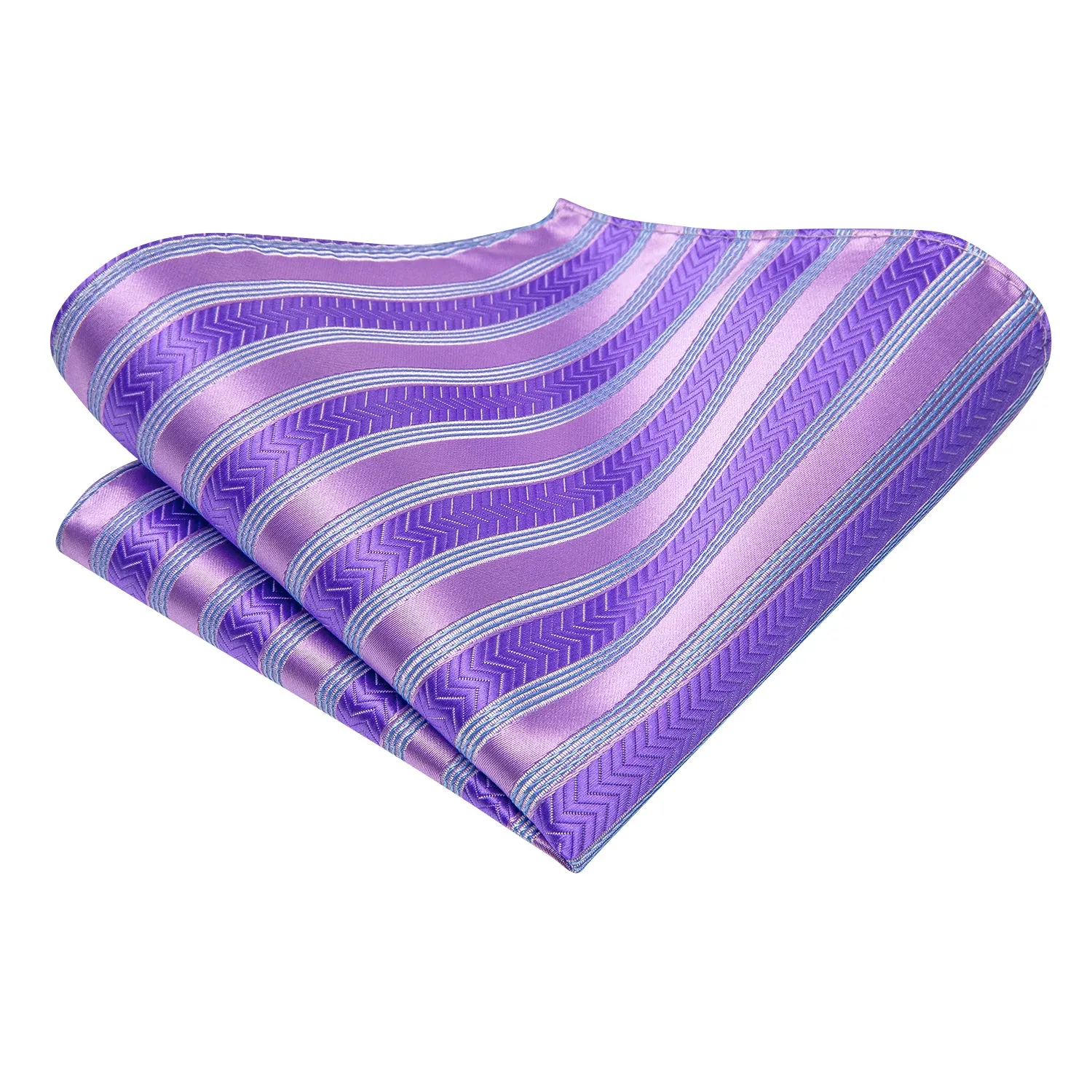 Hi-Tie Lavendar Purple Blue Striped Tie Pocket Square Cufflinks Set