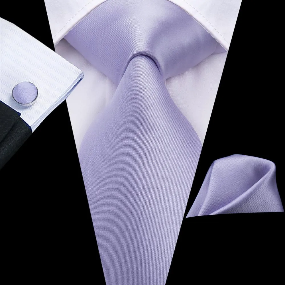 Hi-Tie Lavender Purple Necktie Solid Tie Pocket Square Cufflinks Set