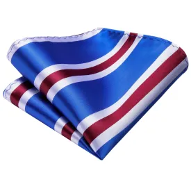 Hi-Tie Men's Handkerchief Blue Red White Hanky Striped Pocket Square