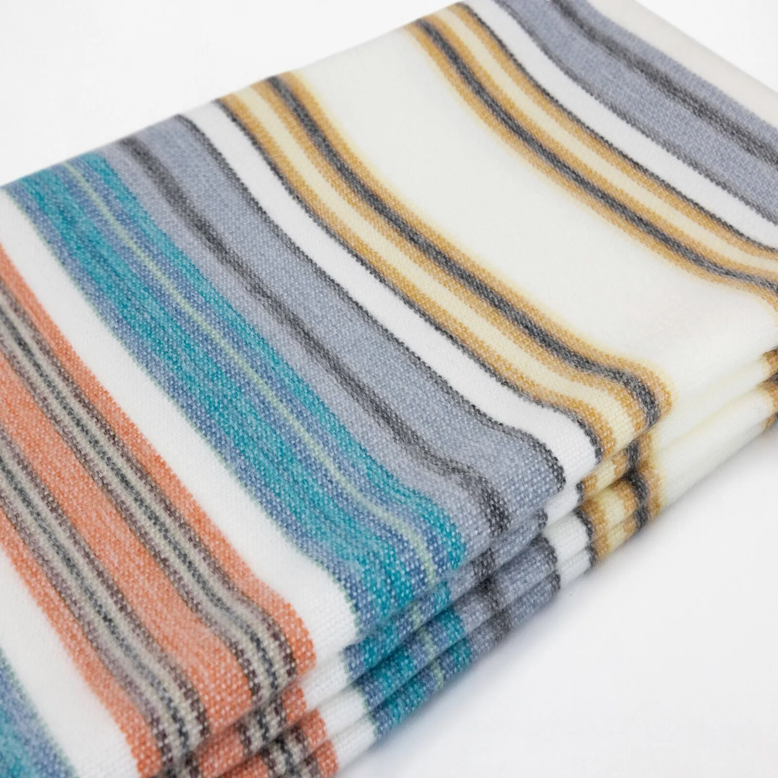 Nongora - Baby Alpaca Wool Throw Blanket / Sofa Cover - Queen 95 x 67 in - ocean dive - white/turquoise/orange/yellow