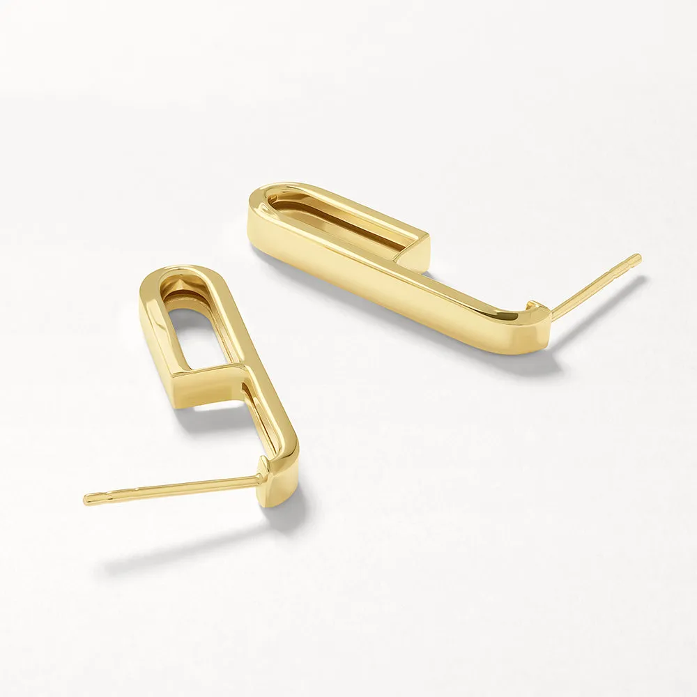 Plain U Shape Paperclip Hoop Stud Earrings in 10k Gold