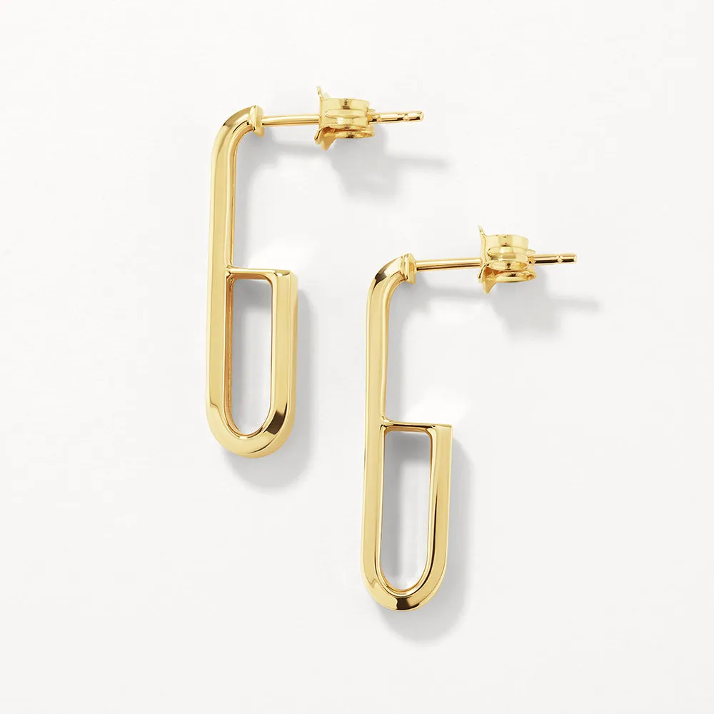 Plain U Shape Paperclip Hoop Stud Earrings in 10k Gold