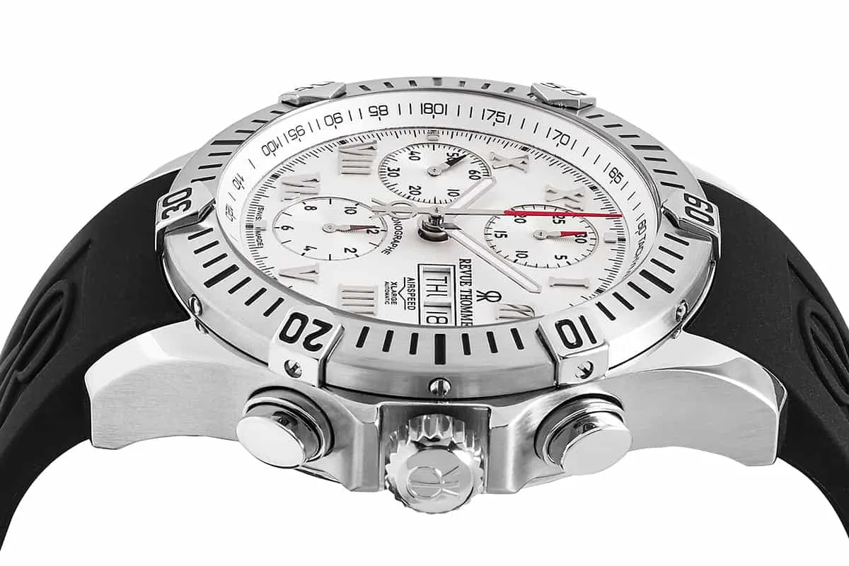 Revue Thommen Men's 16071.6838 'Air Speed' Silver Dial Black Rubber Strap Chronograph Swiss Watch