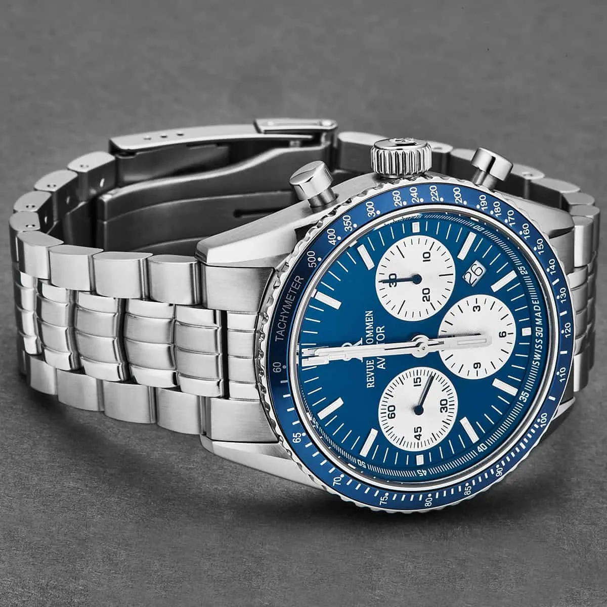 Revue Thommen Men's 17000.6135 'Aviator' Blue Dial Stainless Steel Chronograph Automatic Watch