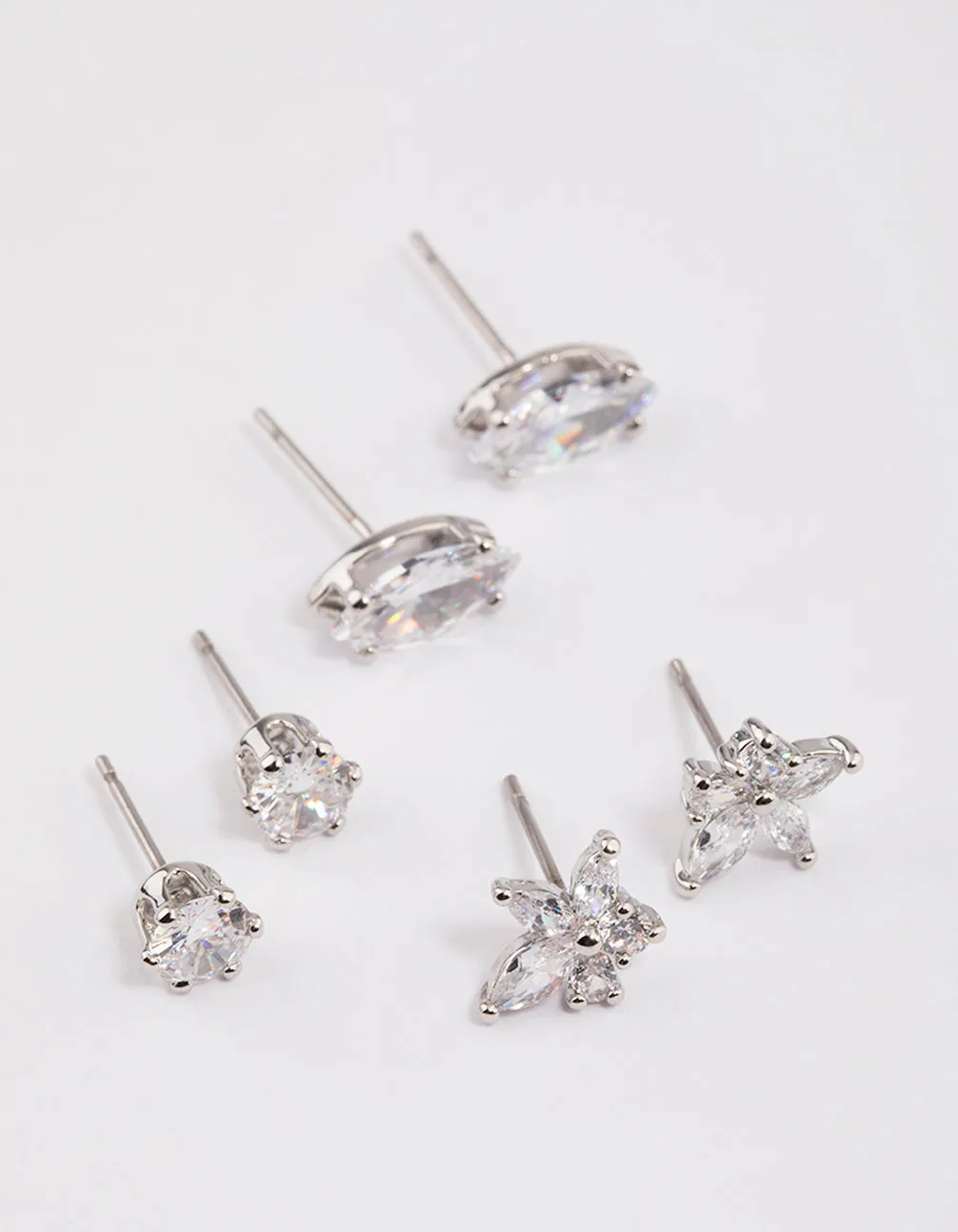 Rhodium Marquise Lotus Cubic Zirconia Earrings Pack