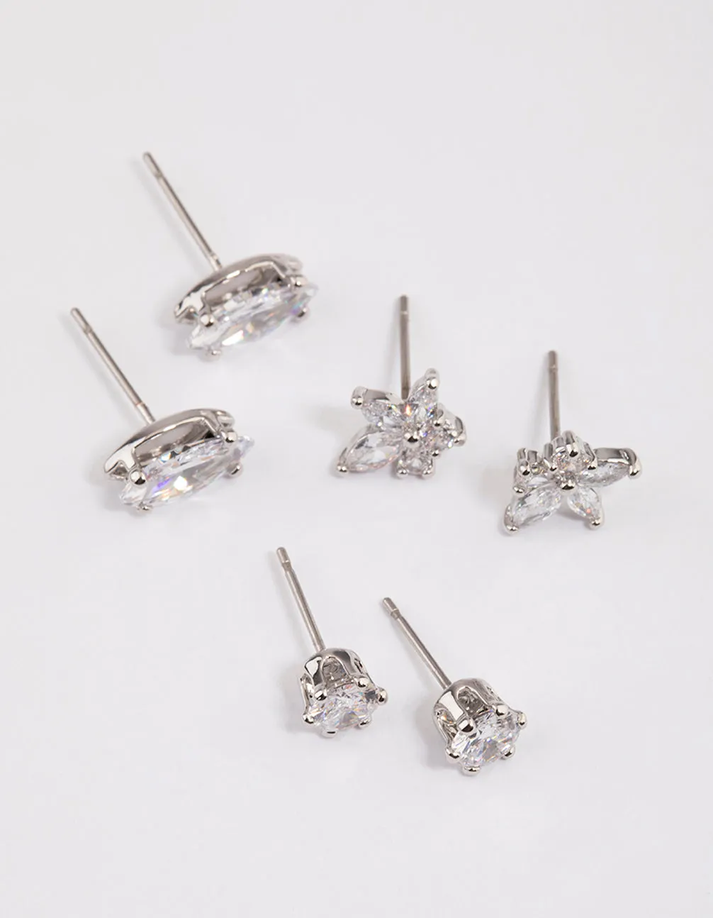 Rhodium Marquise Lotus Cubic Zirconia Earrings Pack