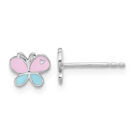 Rhodium-plated Sterling Silver Children's Enamel Butterfly Earrings