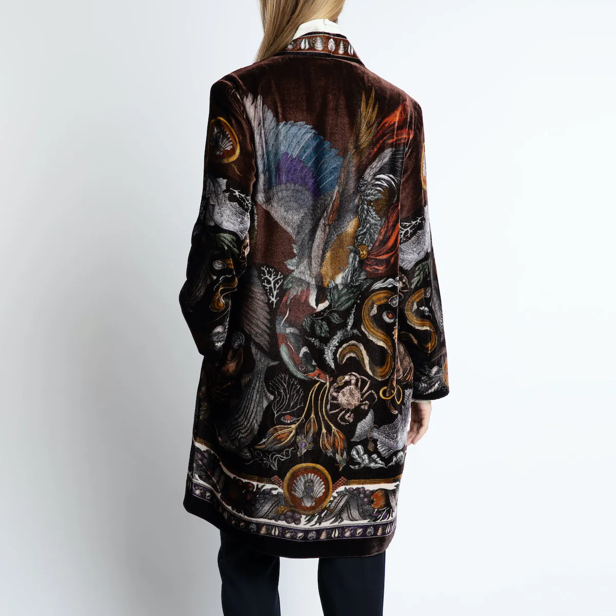 Sabina Savage "Neptune's Riches - The Treasures of Pompeii"  Silk Velvet Rosso/Mahogany Midi Jacket