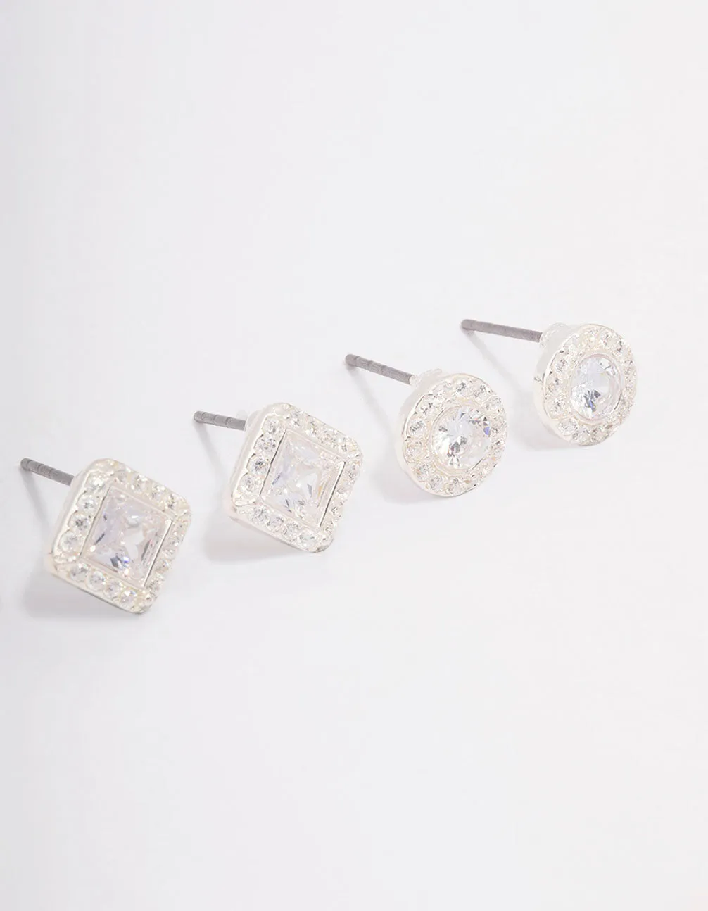 Silver Mixed Cubic Zirconia Stud Earring 3-Pack