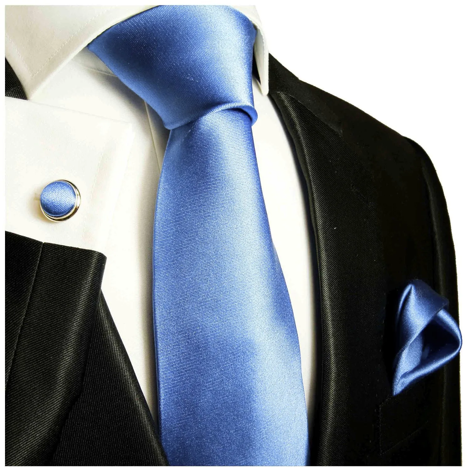 Solid Blue Silk Tie and Accessories in Silk