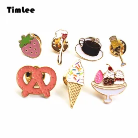 X023 Cartoon Oil Drop Heart Ice Cream Coffee Spoon Brooch Pins Button Pins Girl Jeans Bag Decoration Gift  Bijoux Wholesale